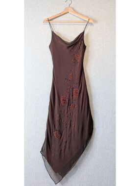 Vintage 90s y2k Lillie Rubin silk beaded bias cut slip dress